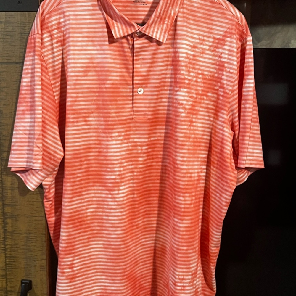 Puma Men's Coral and White Striped Polo